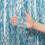 Lametta Vorhang Hellblau Glitzer, 2 Stück Metallic Folie Fransen Lametta Vorhänge, Hellblau Streamer Tinsel Curtain Photo Booth Backdrop für Geburtstag Babyparty Verlobungs Fasching Deko (1m x 2m)