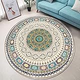 Freyamy Teppich Rund 160 cm In-Outdoor Mandala Teppiche Boho Blume Muster Marokko Vintage Style Wohnzimmer Schlafzimmer Kinderzimmer Runder Teppich Bohemian Dekorative rutschfest