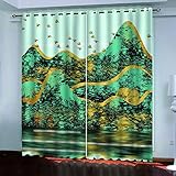 3D Kreative Goldene Berglandschaft Druck Muster Vorhang Blickdicht - 2 Stücke Gardinen Mit Ösen, Vorhänge Wärmeisolierend Schallschutz Für Schlafzimmer Wohnzimmer Küche Kinderzimmer 200X160cm (BxH)