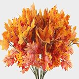SLFYEE 7 Gabeln 4pcs Künstliche Pflanzen Halloween Deko Herbstblätter Zweige Kunstpflanzen Wetterfest Plastikpflanzen Thanksgiving Dekopflanzen für Balkon Garten Herbst Tischdeko Hause Dekoration