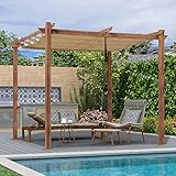 PURPLE LEAF Garten Pavillon Pergola 300 x 300 cm Aluminum, Pergola Wasserdicht Sonnendach mit Schiebedach, Garten-Pergola Mit Markisenschutz für Garten Terrasse, UV Beschattung, Holzoptik, Beige