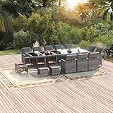 Gecheer 15-TLG. Garten Essgruppe, Terrassenmöbel Set 14 Personen, Sitzgruppe Esstisch & 10 Stühle & 4 Hocker mit Kissen, Sitzgarnitur Gartenmöbel Poly Rattan Grau