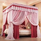 XIANGUO Vier-Jahreszeiten-Bettvorhang Bettdecke Moskitonetz eine Verdunkelung staubdicht Prinzessin Bettvorhang DREI Tür Boden stehend gemusterten Zelt (rot, 200 * 220)