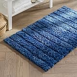 Badteppich Shine - extra flauschig & schnelltrocknend - Badezimmerteppich mit rutschsicherer Rückseite - Badematte Duschvorleger (50 x 80 cm, Blau)