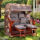 Strandkorb Hanse Koloss Mahagoni Bullauge, 145 cm breit, Strandkörbe Ostsee Volllieger, 2,5-Sitzer in Royal Anthrazit, inkl. Schutzhülle