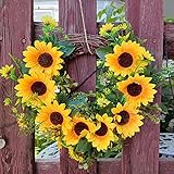 Türkranz ganzjährig Sommer Sonnenblumenkranz 34 cm Türkranz frühling außen türkranz Hochzeit gelbe Blumenkranz für drinnen und draußen Türdekoration Fensterdekoration Girlande
