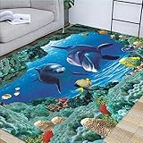 Kunsen Kurzfloorteppiche Malerische Unterwasserwelt hochflor Teppich blau wohnzimmerteppich Schmutzabweisend300x400CM