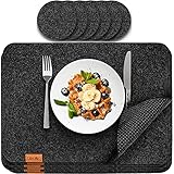 Luana Rose Platzsets aus Filz 12er Set in Anthrazit - Tischset abwischbar - 44x32 cm Filzuntersetzer - Hochwertige Platzdeckchen abwaschbar in Grau - Tischuntersetzer Platzset + Glas Untersetzer-Set