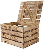 Obstkisten-online Holztruhe mit Deckel Truhe Couchtisch im Landhausstil, Stauraum für Decken, Kissen Schlafzimmer (48x36x28cm geflammt)