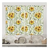 Yurosiay Sonnenblumen Küchenvorhang 2 Paneele 70×120cm Kurz Küchenvorhänge Rustikale Sonnenblumen Vorhang Vintage Blumen Fenstervorhang Kleine küchenvorhang Wasserdicht Kurzer Vorhang 3#