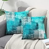 OYIMUA Deko Kissenbezug 50x50 2er Set Samt Kissenhülle Türkis Couch Landhausstil Dekokissen Kuschelkissen Wohnzimmer Kissenbezüge Quadratisch Garten Outdoor Kissen Sofakissen Couchkissen Zierkissen