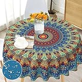 Tischdecke Rund 150 cm Boho landhausstil Tischdecke Wasserdicht Anti-Falten Böhmische Mandala Table Cloth für Küche, Esstisch, Couchtisch, Parteien, Abendessen. (Tablecloth 01, 150 cm)