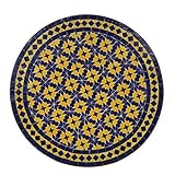 Casa Moro Marokkanischer Mosaiktisch Ø 60cm rund blau-gelb mit Gestell Höhe 73cm | Kunsthandwerk aus Marrakesch | Mediterraner Gartentisch Beistelltisch Bistrotisch Balkontisch | MO10009