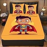 OUAPPA Kinder Bettlaken 200 * 220 cm Übermensch Spannbetttuch Mikrofaser Spannbettlaken 30cm Tiefe Matratzenschoner Mit 2 Kissenbezügen 80x80cm betthusse