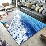 DJHWWD Carpet Living Room Teppichboden Wohnzimmer Blau Abstraktes Strand Muster Teppich-Restaurant Waschbarer Teppich Kinderzimmer Couchtisch Blau 160X230Cm 5Ft 3''X7Ft 6.6''