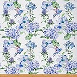 Blumenstoff Meterware Kolibri Polsterstoff Blauer Blumen Dekostoff Blätter Vogel Drinnen Draußen Stoff Frühling Botanische Tier DIY Kunst Wasserdichter Stoff Blaugrün 920 x 150 (HxB)