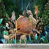 Fototapete Tapete Süße Tiere Wald Dschungel Kindergarten Fresko l De Parede Moderne Wandtapete 3D Wandbilder Tapeten Wohnzimmer Schlafzimmer Wand Dekoration 200x140cm Tongshunj2539