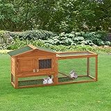 [en.casa] Kaninchenstall Oberursel 68 x 156 x 52 cm Kleintiergehege Hasenstall zweistöckig Freilauf mit Bitumendach Tannenholz