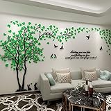 Großer Baum mit Kaninchen-Wandaufkleber, dekoratives Wohnzimmer, TV-Hintergrund, Wandbilder, Abziehbilder, 3D-Acryl-Tapete, Poster-Aufkleber, Dunkelgrün, LINKS, XL, ca. 3,81 x 2 m