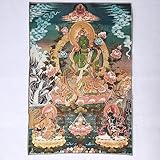 Buddha wandteppich wandbehang,thangka wandteppiche Seidenstickerei Tibet tibetisches Tuch Seide Buddhismus Grüne Tara Guanyin Tangka Thangka Wandbild Fengshui Wandkunst for Heimdekoration Meditation