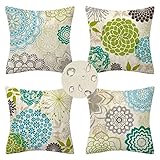 4er Set Kissenbezüge 45x45cm Saftige Blumen Dekorative Kissenbezug mit Unsichtbarer Reißverschluss Wasserdichtes Leinen Kissenhülle Outdoor Kissen for Dekor Wohnzimmer Aesthetic Dekokissen Gifts