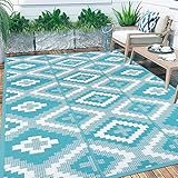 Enyhom Outdoor Teppich Wetterfest, 120 x 180 cm Recycelter RV Camping Außenteppich, Strapazierfähiger Wendbarer Kunststoff Picknickdecke, Farbecht Flachgewebe Balkonteppich für Terrasse Garten Eingang