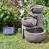 Festive Lights - Solar Gartenbrunnen 3-Stufige Stein Kaskade, Springbrunnen Wasserspiel, IP44 Wasserdicht, Vogelbad Wasserfall, inkl. Pumpe