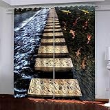 Vorhänge Schlafzimmer Blickdicht Gardinen 3D Hd Druck Retro-Steinweg Muster Verdunkelungsvorhang Ösenschal 2 Stücke Wohnzimmer Thermovorhang Fensterdekoration