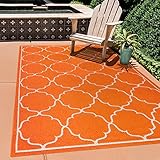 SANAT Outdoor Teppich Wetterfest - Teppich für den Innen- und Außenbereich - Balkon Teppich Wasserabweisend - Teppiche für Terrasse, Garten, Küche, Bad oder Wohnzimmer - Orange, 140 x 200 cm