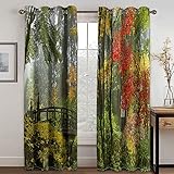 Vorhänge Wohnzimmer Gardinen 3D Modekunst Dschungel Holzbrücke Verdunklungsvorhänge Ösen, Muster 2Er Set 280x260 cm Blickdichte Vorhänge, Ösenvorhang 2Er Set, Vorhänge Schlafzimmer, Verdunkelung