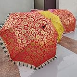 Worldoftextile 5 Stück gemischte indische Hochzeits-Regenschirme, handgefertigt, Vintage-Sonnenschirme, Baumwollschirme, 5 Stück
