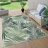 Paco Home Outdoor Teppich Wetterfest Flur Balkon Palmen Dschungel Florales Boho Muster Grün Schwarz, Grösse:240x340 cm, Farbe:Grün
