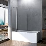 Boromal Duschwand für Badewanne, 90x140cm 2-teilig Drehtür Duschwand Badewannenaufsatz Badewannenfaltwand Faltwand Duschabtrennung für Badewanne mit 6mm NANO Sicherheitsglas