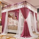 BURLOE Bettvorhang Himmelbett Himmelbett Doppelschicht Prinzessin Vorhänge Baldachin für Mädchen Einzel-/Kingsize-Bett mit Rahmen, Ruby, 200 × 220 × 200 cm,B