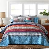 Qucover Bunte Tagesdecke 220x240cm Bettüberwurf für Doppelbett Gesteppte Decke mit Kissen Set aus Mikrofaser Boho Bohemien
