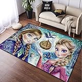 PUREUV EIS Und Schnee Abenteuer Cartoon Anime Teppich, Wohnzimmer Nachttisch Kinderteppich, ELSA Anime Fußmatte, Küche rutschfeste Bodenmatte, Geschenk A260 120×160Cm