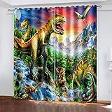 Thermovorhang 3D Zeichentrickfilm Tyrannosaurus Rex Digitaldruck Vorhang Blickdicht Vorhänge Verdunkelungsvorhang Gardinen Mit Ösen 2Er Set 140x160 Cm Für Kinderzimmer Für Wohnzimmer Für Schlafzimme