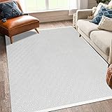 Pauwer Teppiche Handgewebte Baumwolle Teppich rutschfest Abwaschbar Bereich Teppich, Ideal für Wohnzimmer Schlafzimmer Kinderzimmer (Hellgrau, 120 x 180 cm)