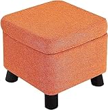 UHGFIMP Quadratische Ottomane Mit Stauraum Für Das Wohnzimmer,Stapelbare Baumwolle & Leinen-Fußhocker Für Schlafzimmer,Fußablage Für Couch,33x33x30cm,Orange