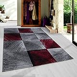 SIMPEX Kurzflor Teppich, Kariert Design, Teppich Rot, 280 x 370 cm, Teppich modernen Stil, Teppich Wohnzimmer
