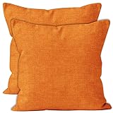 Encasa Homes Chenille kissenbezüge 2 Stück Set - Orange - 45x45 cm Strukturierte einfarbige, weiche & Glatte, quadratische Akzentdekorationskissen für Couch, Sofa, Stuhl, Bett & Boden