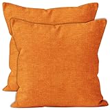 Encasa Homes Chenille kissenbezüge 2 Stück Set - Orange - 45x45 cm Strukturierte einfarbige, weiche & Glatte, quadratische Akzentdekorationskissen für Couch, Sofa, Stuhl, Bett & Boden