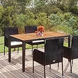 Festnight Gartentisch Rattan,Terassentisch Wetterfest mit Holzplatte Schwarz,Gartentische Für Draußen,Rattan Tisch,Balkontisch Rattan,Outdoor Esstisch,Esstisch Balkon 150x90x75 cm