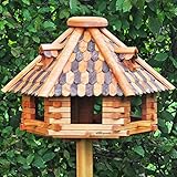 VOSS.garden Großes Vogelhaus Herbstlaub, Imprägniertes Holz, 50cm Durchmesser Futterplatte, Mit Sitzstangen für Vögel, Vogelhaus Vogelvilla Futtervogelstation