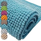 DILUMA Badematte Chenille 2er Set 50x80cm + 45x50cm Türkis Rutschfester Hochflor Badteppich Wellness Badvorleger Saugfähig und Flauschig