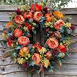 TAAT Herbstkränze für Haustür, Herbst Pfingstrose und Kürbiskranz, Künstlicher Herbstkranz, für Thanksgiving, Zuhause, Wand, Fenster, Bauernhaus Dekor und Halloween Weihnachts Blatt Dekoration (45cm)