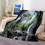 Daesar Decke Winter, Wohndecke Kuscheldecke 150X200 Wasserfall und Bäume Aufdruck Winterdecke Warm