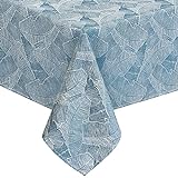 KINLO Tischdecke Tischtuch 140 x 220 cm Hellblau Lotuseffekt Wasserabweisend Blätter Muster Tischwäsche Fleckschutz pflegeleicht abwaschbar schmutzabweisend