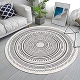 SHACOS Vintage Teppich Rund Grau 120 cm Boho Teppich Waschbar Rund Handgewebt Bedruckter Baumwollteppich Outdoor Teppich für Wohnzimmer, Schlafzimmer, Eingang, Garten