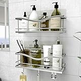 KINCMAX Duschablage ohne Bohren aus Edelstahl - 2er Set - Rostfrei Duschregal Selbstklebend für das Badezimmer mit Haken (Silber)